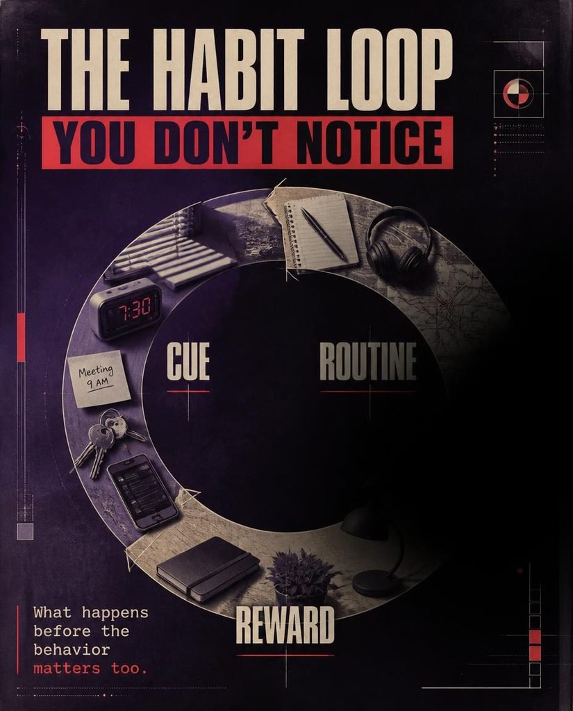 The habit loop you don't notice - cue, routine, reward and how to see the cue before the behavior

